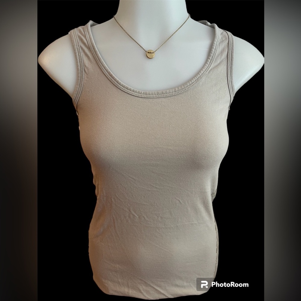 Suzy Shier Signature Tan Lace Side Tank Top SZ S